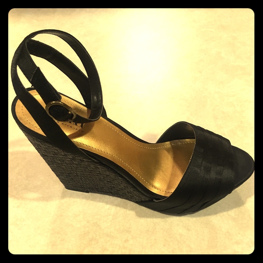 Satin peep toe wedges